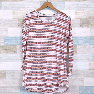 Victorias Secret Long Sleeve Night Shirt Gown White Multicolor Stripe Womens XS